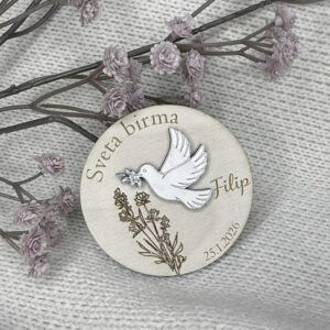 Lesen magnet z belim golobom – darilo za goste