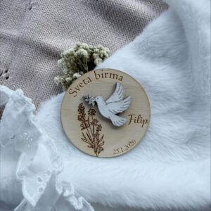 lesen magnet z motivom belega goloba kot darilo za goste ob krstu ali birmi