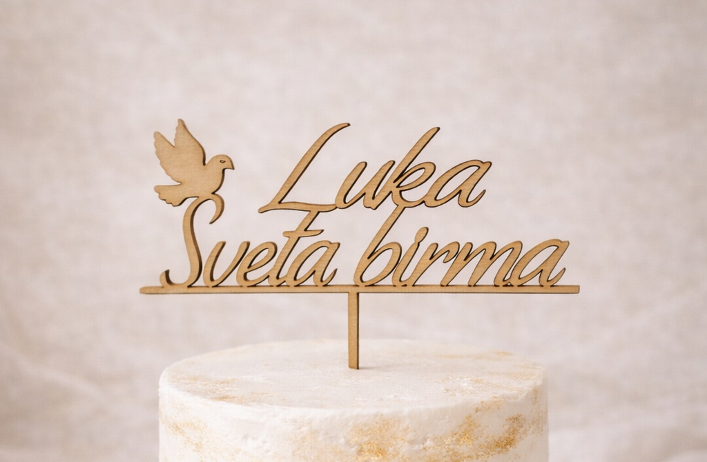 svečan topper za torto les personaliziran krst obhajilo