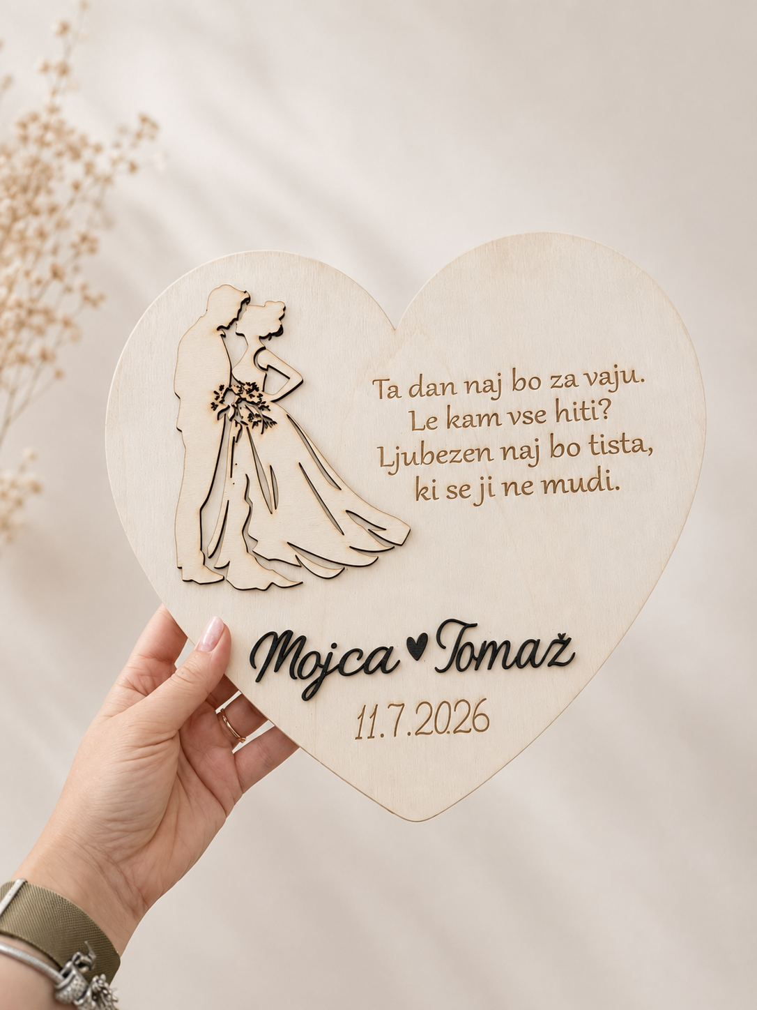 Personalizirano leseno srce za mladoporočenca - slika 2