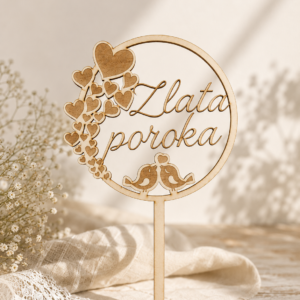 Personaliziran lesen cake topper s srčki za poroko in obletnico poroke